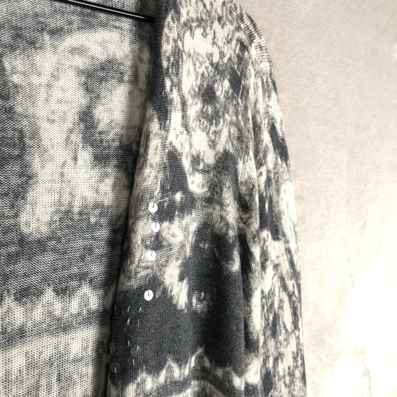 CHICOS Open Cardigan Sz 2 (L) Gray Ivory Wool Cashmere Light Sweater Sequins - Picture 15 of 15